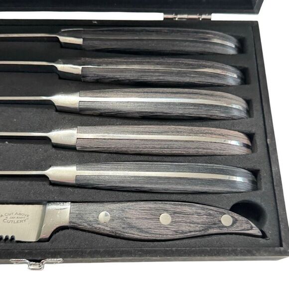 Steak Knives Full Tang w/box by A Cut Above Cutlery - Stainless Steel Serrated - Picture 3 of 8